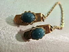 VINTAGE - Carved Glass Scarab Stones Sweater Guard