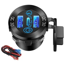 3 Ports QC3.0 PD USB Car Fast Charger Adapter LED Socket Power Outlet 30W Kit