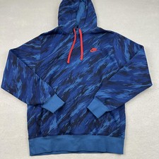 Nike Hoodie Mens Small Blue Graphic Print Pullover Sweatshirt DD5126-476 Camo S