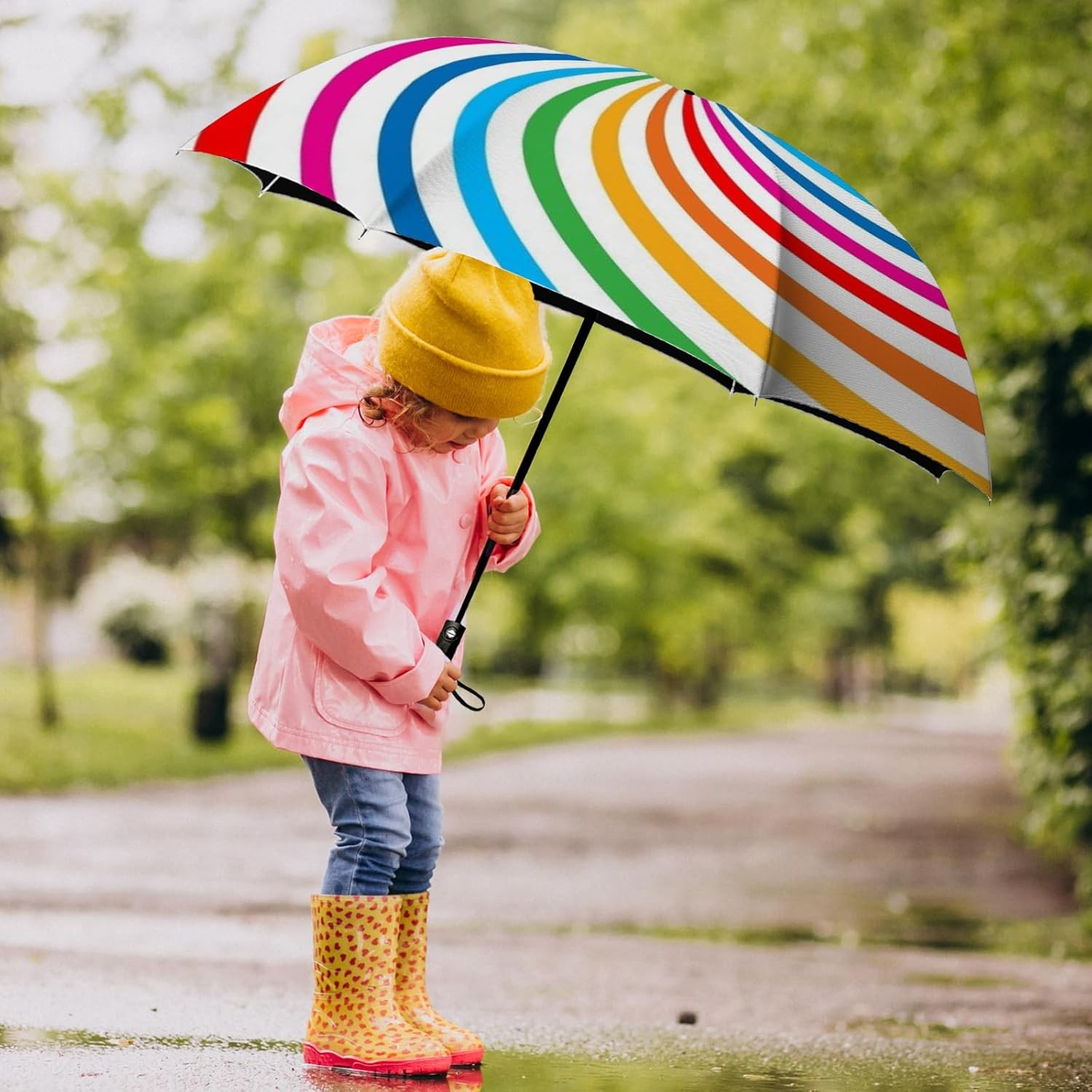 Small Compact Travel Automatic Folding Umbrella for Women, Portable Lightweight,