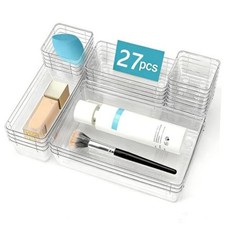27 PCS Clear Drawer Organizer Set, 4 Sizes Desk Drawer Storage Bins, 27PACK
