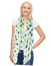 St. Patrick's Day Printed Scarf Long Shamrock Shawl Irish White Background