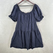 Old Navy Dress Womens XL Dark Blue Babydoll Square Neck Embroidered Country
