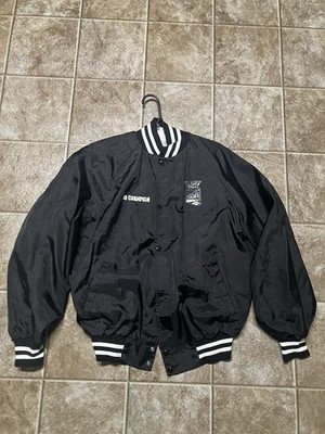 Vintage Bomber Jacket Coat Mens Kenco Group Size Large Black White Stripe Collar