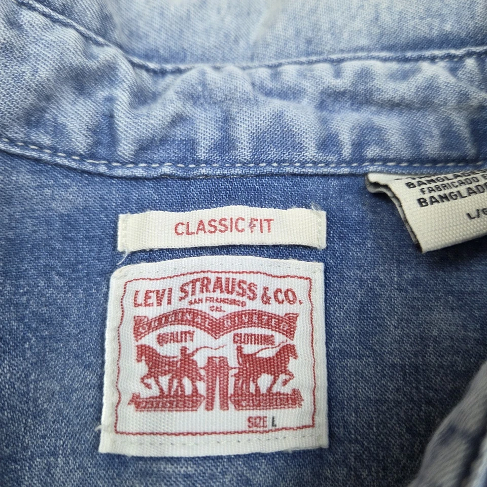 Camisa De Colección Levis Mujer L Denim Perla A Presión Manga Larga Western Rojo Etiqueta Vaquera Foto 2 de 4