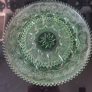 Vintage Indiana Glass Chantilly Tiara Green Saw Tooth Deviled Egg Platter 12"