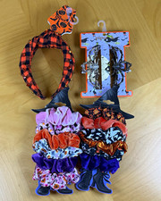 Halloween Scrunchie Set w/ Spider Clips  Plaid Headband, Fabric Bow Spooky Pack