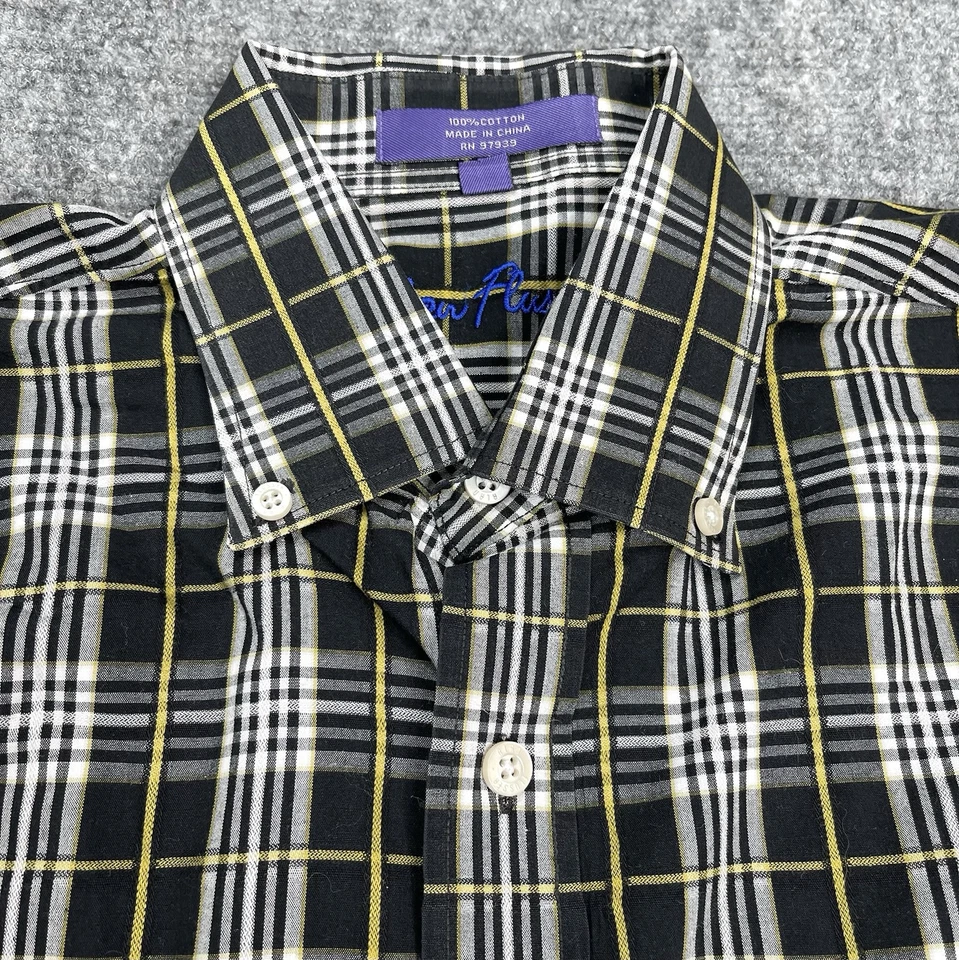 Camisa Alan River Para Hombre Mediana Manga Larga Botón Delantero Negra Algodón a Cuadros Foto 3 de 4