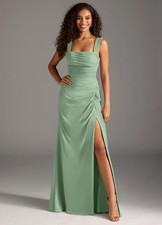 NWT Azazie Jesaphine Stretch Matcha Sheath Ruched Mesh Dress Size A6