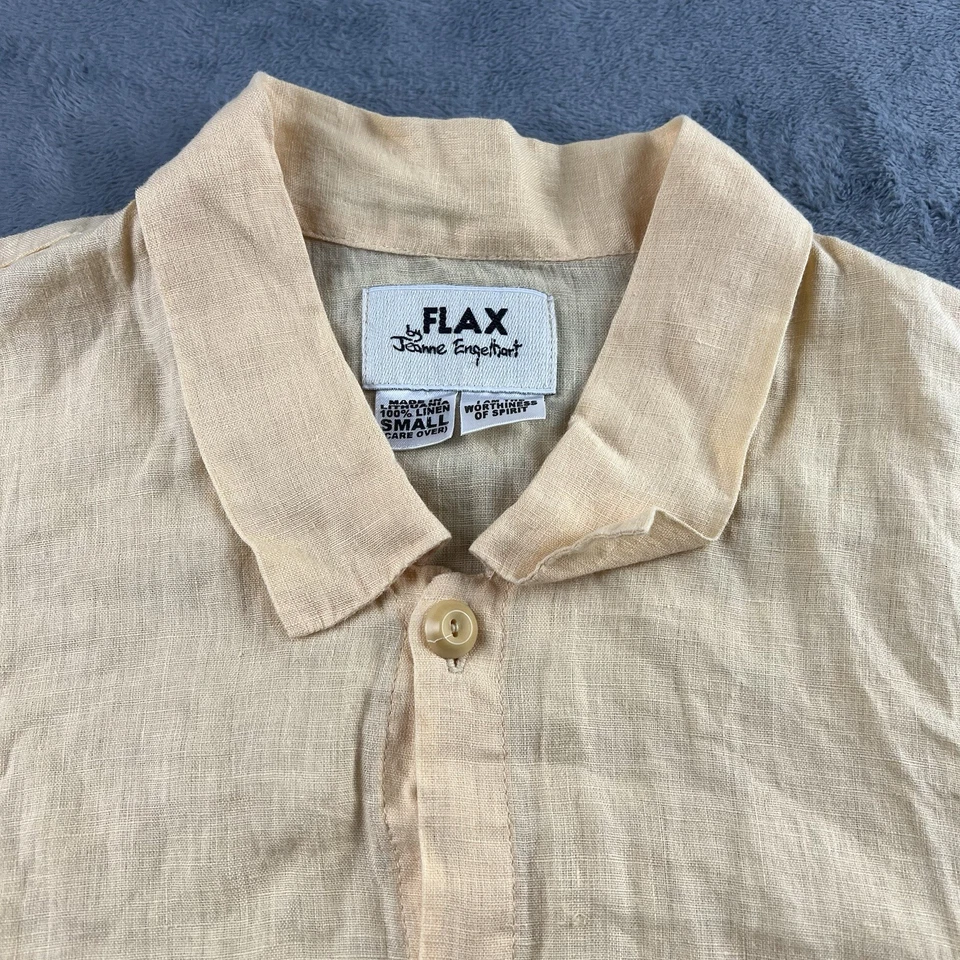 FLAX Jeanne Engelhart Shirt Mens Small 100% Linen Yellow Short Sleeve Button Up - Image 4 of 4