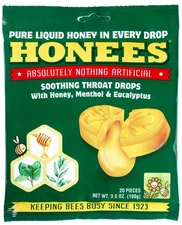 Honees Cough Drops Natural Honey Eucalyptus 20 Drops Sore Throat Relief