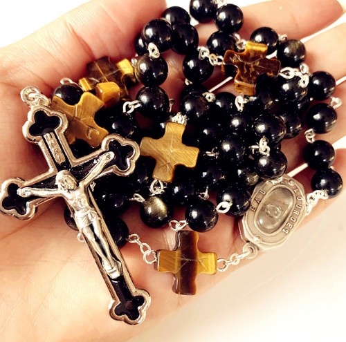 Catholic 10MM GOLD Black Obsidian BEAD 