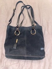 River Island Chunky Tassel Heavy Leather Suede Tote Bag Black Snake Print Gold