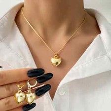 Simple Luxury Golden Color Heart Necklace  Earrings Set Perfect For Daily Wear