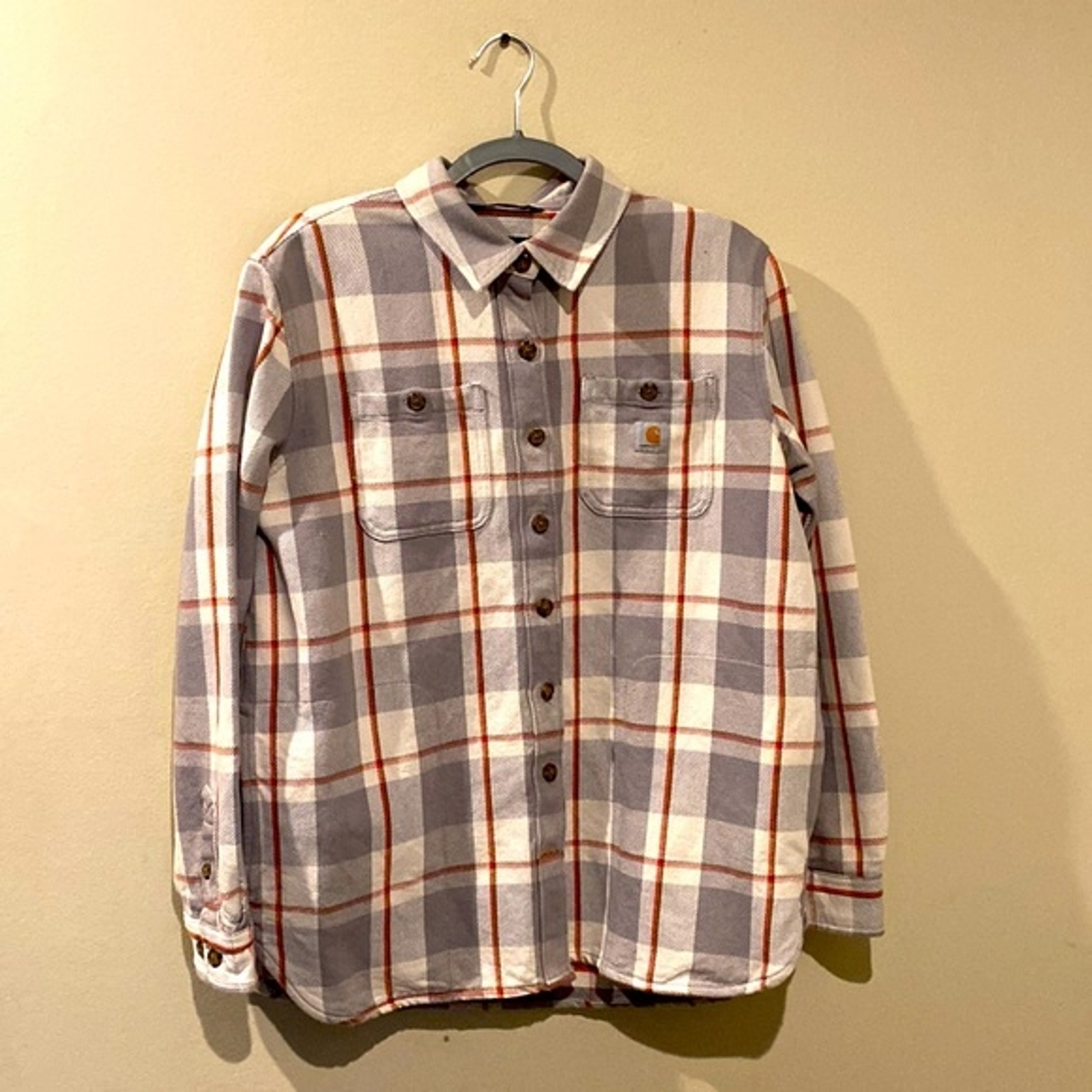 Carhartt Women's Rugged Loose Fit Flannel Plaid Shirt Shacket w/ Pockets S  4 / 6 | eBay