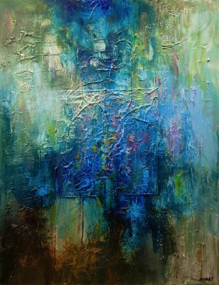Blue Green Modern Textured Abstract Painting On Canvas Big Wall