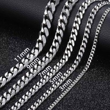 Stainless Steel Silver Chain Cuban Curb Womens Mens Necklace 3.5/5/7mm