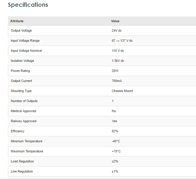 RS Pro Isolated DC-DC Converter Chassis Mount - RA-11024-20W-B - Image 3 of 3