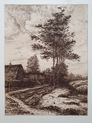 Henry Rul (1862-1942): Landschaft mit Gehöft (Radierung, in der Platte signiert)