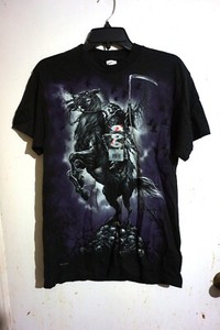 TSHIRT GRIM REAPER ON HORSE  ON PYRAMID OF SKULLS BLK AND PURPLE NWT SIZE M GOTH