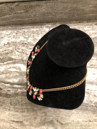 J Crew Multi Colored Rhinestone Statement Necklace Pinks Greens - Picture 6 of 10
