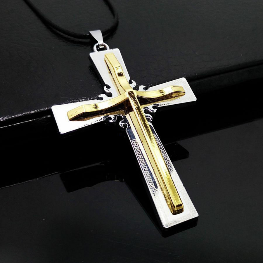 large CROSS CRUCIFIX gold pendant 22