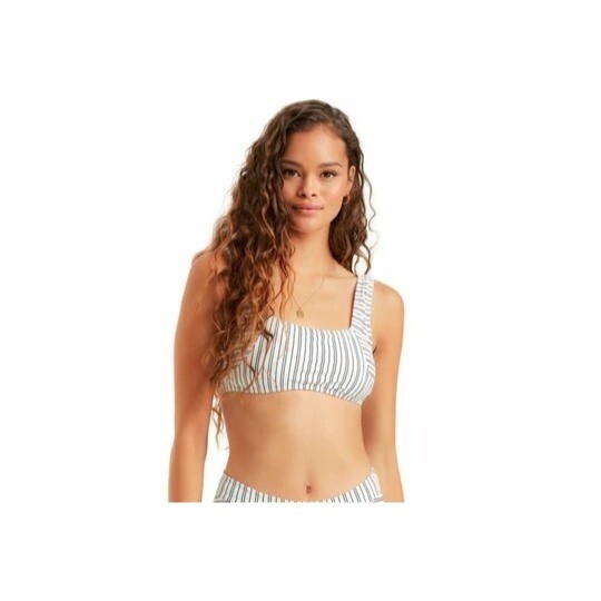 Billabong Easy On Me Tank Bikini Striped Rib Knit Removable Cups White Black S