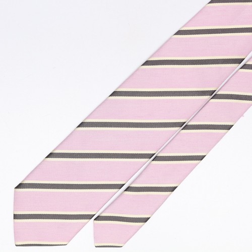 John G Hardy Mens Linen Silk Necktie Pink Gray White Repp Stripe Weave Woven Tie - Picture 2 of 8