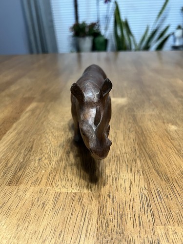Vintage Hand Carved Solid Wooden African Rhinoceros Figurine Sculpture - Picture 4 of 9