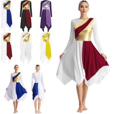 Women Dresses Asymmetrical Dancewear Christian Dance Dress Lyrical Uniform Hem
