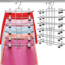 Space-Saving 6-Tier Pants Skirt Hangers with Clips, 360 Swivel Hook 2-Pack