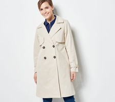 Centigrade Twill Double Breasted Long Trench Jacket Stone Xl New
