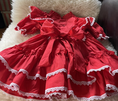 white christmas dresses Rose Embellished Frilly Red Scuba Dress 1 main image 1