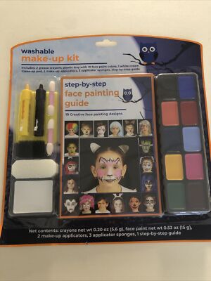 Washable Halloween Make-Up Kit with Step By Step Guide Book, Many Colors (NEW)