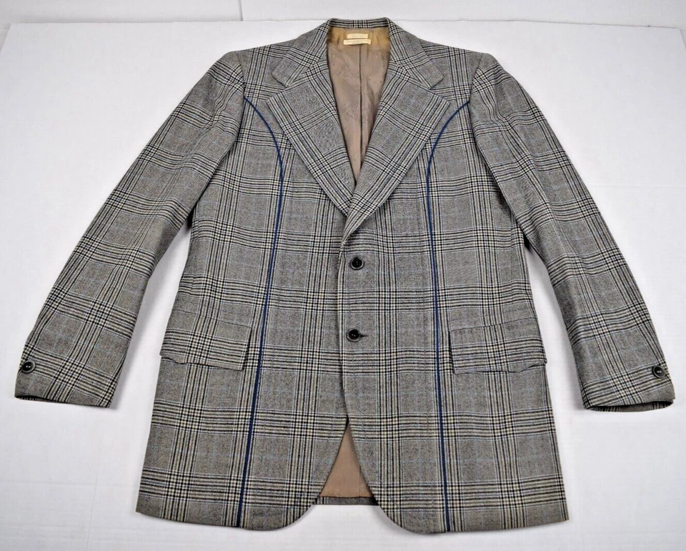 Abrigo Blazer Deportivo Brioni De Colección Lana a Cuadros Talla 36-38R Años 50 70 Hecho en Italia I Magnin Foto 3 de 4