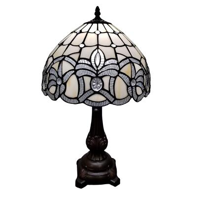 Tiffany Style Table Lamp Banker 19'' Tall Stained Glass White Mahogany Elegant