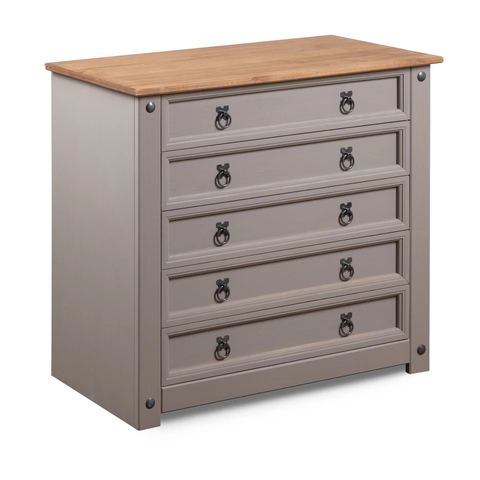 Corona Grey Chest of Drawers 5 Drawer Wax Mexican Solid Pine - Image 4 of 4