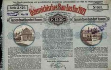 Austriacka partia budowlana emisja 1921 Wiedeń 1200 koron pożyczka loteryjna dekoracja