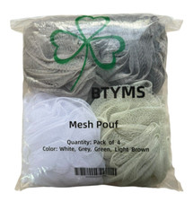 4 Pieces Exfoliating Soft Mesh Bath Shower Poufs -- White, Green, Grey, Brown
