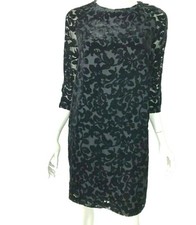 Garnet Hill 3/4 Sleeve Shift Dress Black Lined Scoop Neck Elegant Party Women 4