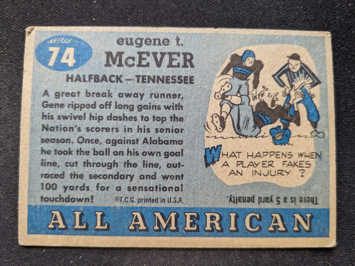 1955 Topps All American Football Card # 74 Gene McEver - Tennessee