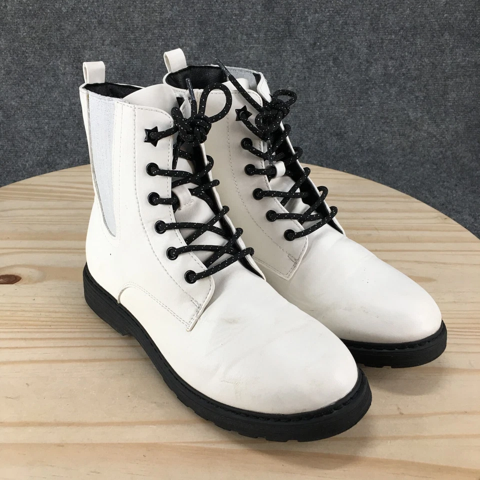 Botas So Combat Juveniles 6 M Roxanna Blancas Imitación Cuero Cremallera Lateral Con Cordones Punta Redonda Foto 3 de 4