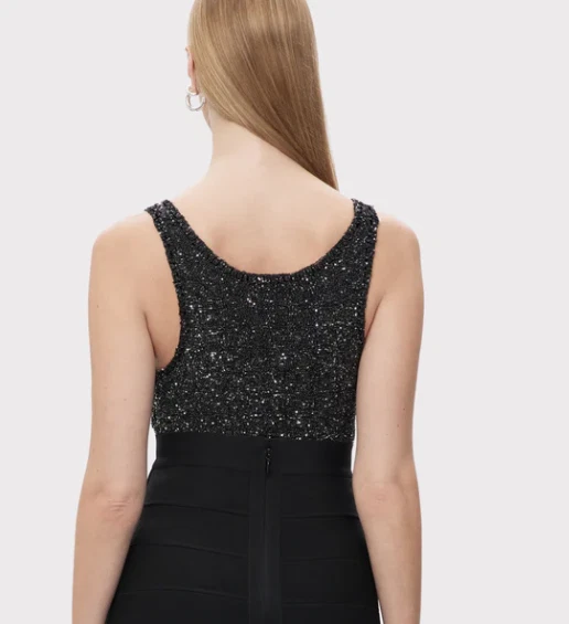 Camiseta sin mangas Herve Leger para mujer The Fiona negra lentejuelas - talla XS - venta al por menor $490 Foto 4 de 4