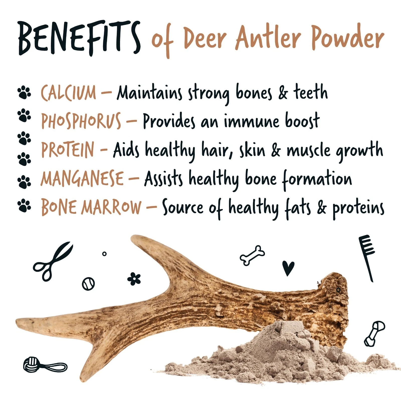 Bugalugs Deer Antler Powder for Dogs - Naturally Shed Antlers