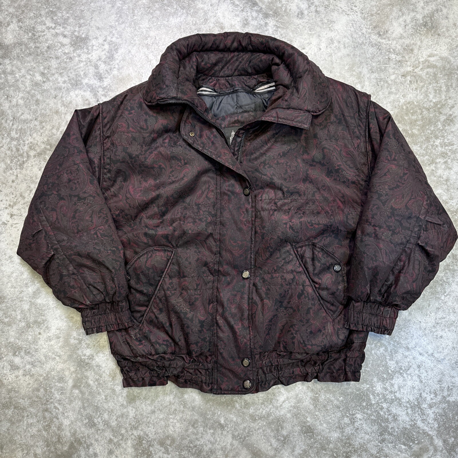 Vintage London Fog Women's Medium Reg Paisley Puffer Thinsulate Bomber Jacket, AOP Design