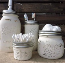 BEAUTIFUL 5 PIECE RUSTIC DISTRESSED MASON JAR BATHROOM SET