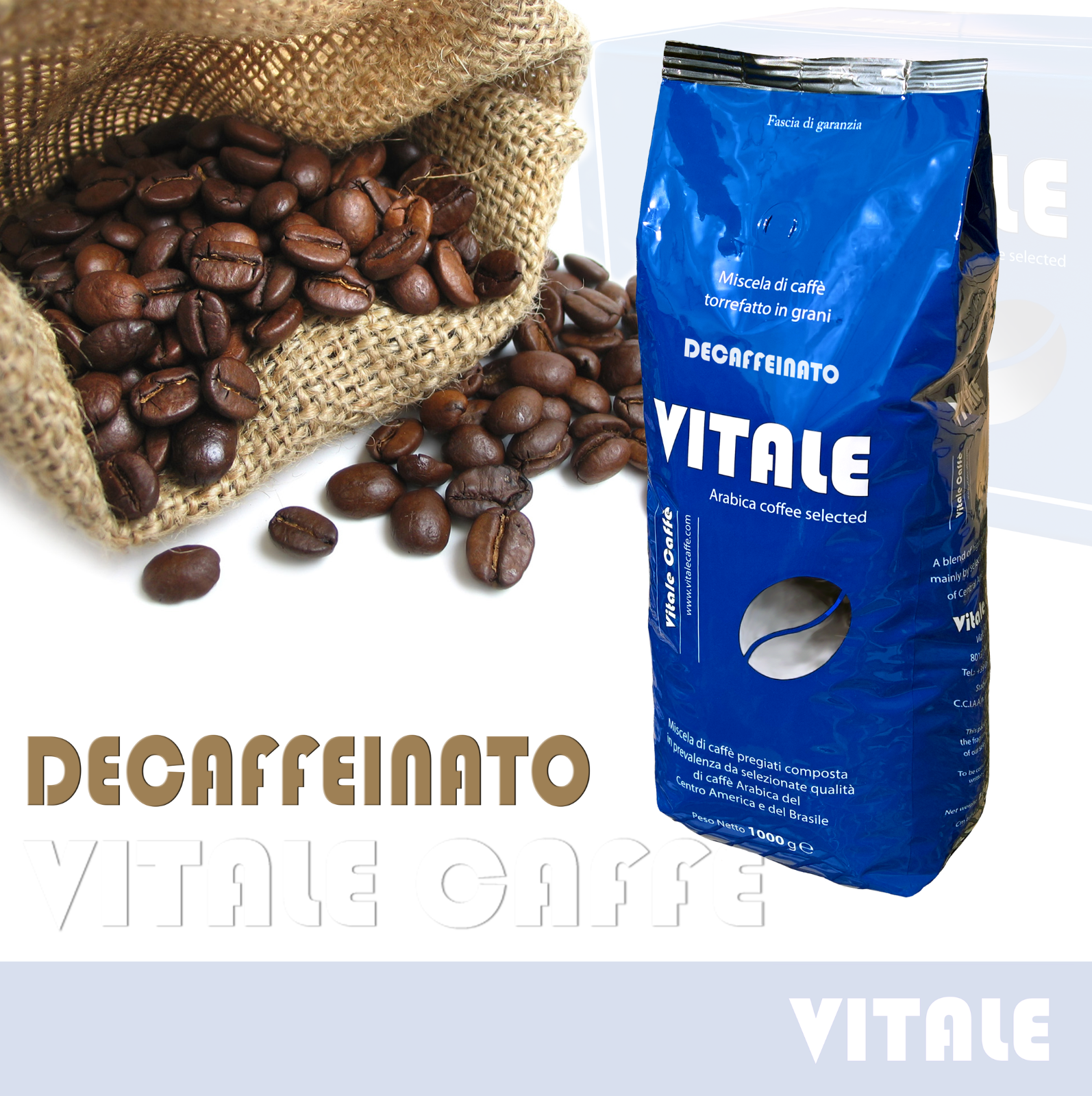 1 Kg. Caffè in Grani VITALE CAFFÈ miscela DECAFFEINATO Crema di Pregiata Arabica