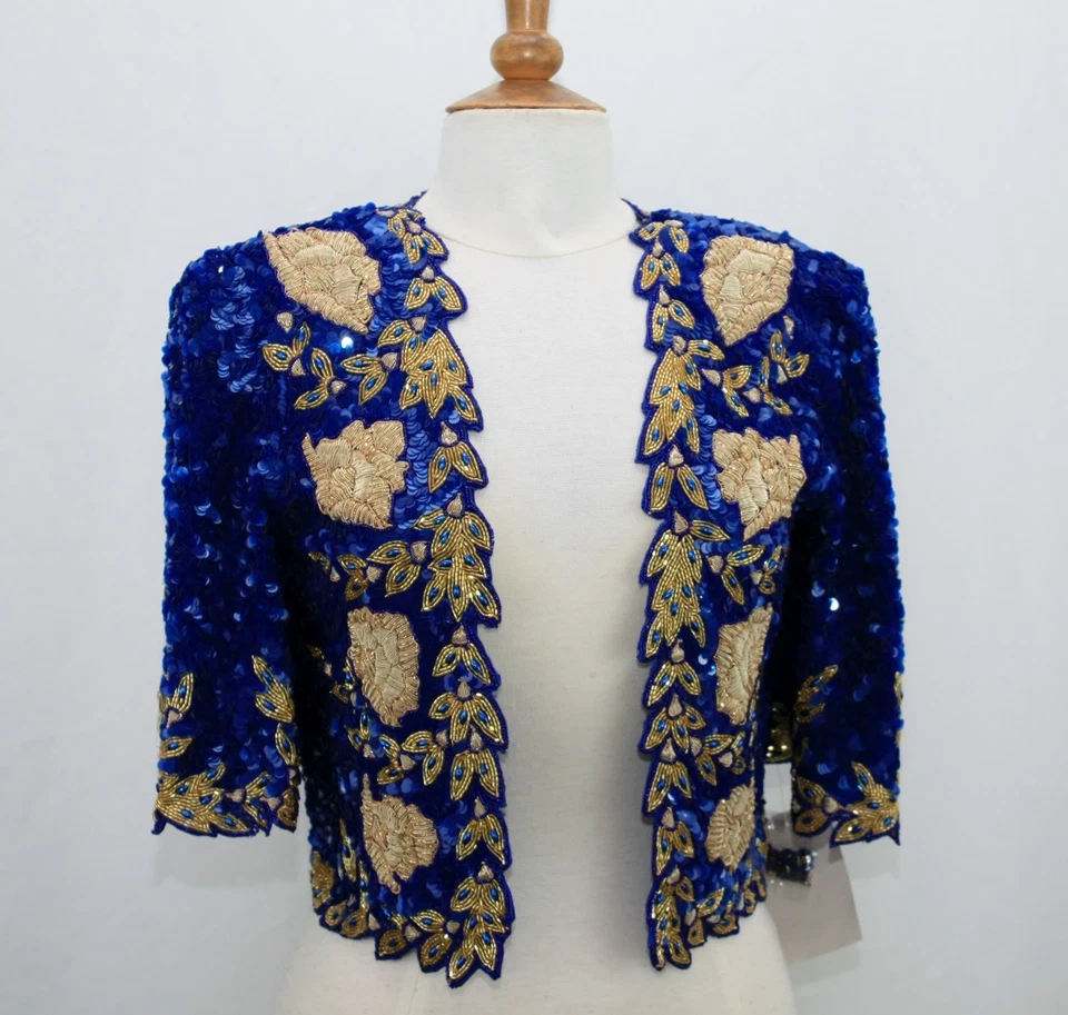 Jasdee Vintage Bolero Jacket HandWork Bead Sequins & Zari Emroidery On Silk 5011 - Image 3 of 4