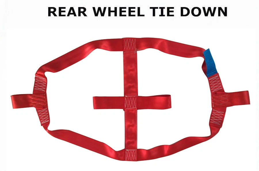 Correa de amarre de barra de transporte de manillar de rueda trasera de poliéster rojo de alta resistencia Foto 4 de 4