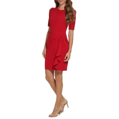 DKNY Womens Red Draped Knee-Length Puff Sleeve Sheath Dress 12 BHFO 6742